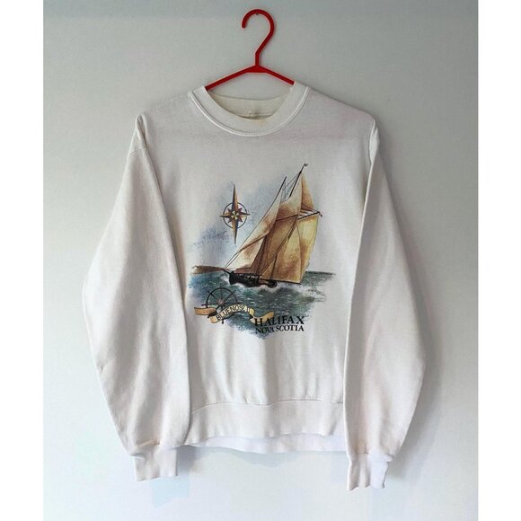 80s vintage nova scotia halifax canada coastal sailing graphic pullover sweater - Picture 8 of 9